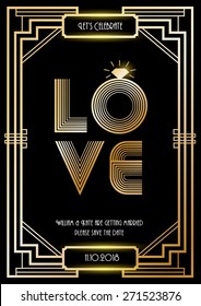 art deco save the date wedding card template vector/illustration