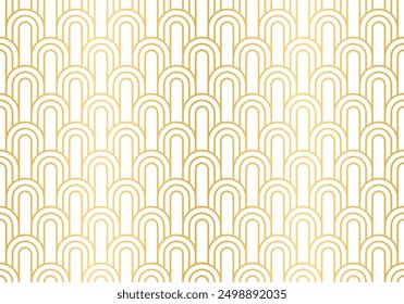 Art Deco Seamless background Fish scale overlapping arcs circle stripe line zigzag wave pattern