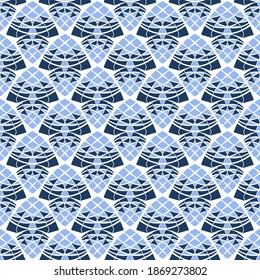 Patrón azul sin fisuras Art deco, tela de moda de formas abstractas geométricas, elemento gráfico con forma de diamante para el diseño en vector