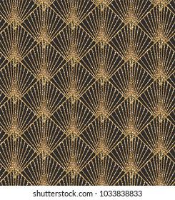 Art Deco Seamless Geometric Pattern. Elegant Wallpaper Design with Gold Texture. Abstract Vintage Background. Vector illustration