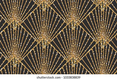 Art Deco Seamless Geometric Pattern. Elegant Wallpaper Design with Gold Texture. Abstract Vintage Background. Vector illustration