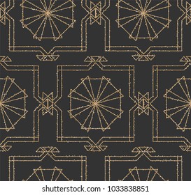 Art Deco Seamless Geometric Pattern. Elegant Wallpaper Design with Gold Texture. Abstract Vintage Background. Vector illustration