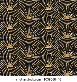 Art Deco Seamless Geometric Pattern. Elegant Wallpaper Design with Gold Texture. Abstract Vintage Background. Vector illustration