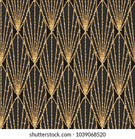 Art Deco Seamless Geometric Pattern. Elegant Wallpaper Design with Gold Texture. Abstract Vintage Background. Vector illustration