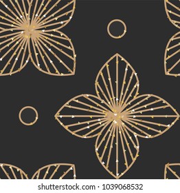 Art Deco Seamless Geometric Pattern. Elegant Wallpaper Design with Gold Texture. Abstract Vintage Background. Vector illustration