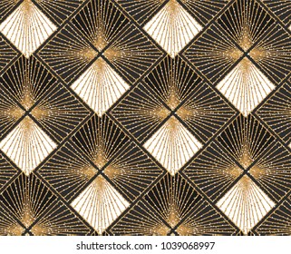 Art Deco Seamless Geometric Pattern. Elegant Wallpaper Design with Gold Texture. Abstract Vintage Background. Vector illustration