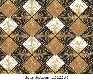 Art Deco Seamless Geometric Pattern. Elegant Wallpaper Design with Gold Texture. Abstract Vintage Background. Vector illustration