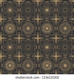 Art Deco Seamless Geometric Pattern. Elegant Wallpaper Design with Gold Texture. Abstract Vintage Background. Vector illustration