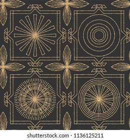 Art Deco Seamless Geometric Pattern. Elegant Wallpaper Design with Gold Texture. Abstract Vintage Background. Vector illustration