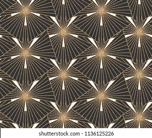 Art Deco Seamless Geometric Pattern. Elegant Wallpaper Design with Gold Texture. Abstract Vintage Background. Vector illustration
