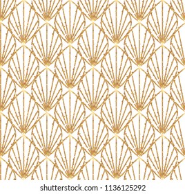 Art Deco Seamless Geometric Pattern. Elegant Wallpaper Design with Gold Texture. Abstract Vintage Background. Vector illustration