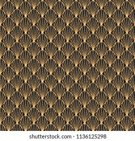 Art Deco Seamless Geometric Pattern. Elegant Wallpaper Design with Gold Texture. Abstract Vintage Background. Vector illustration