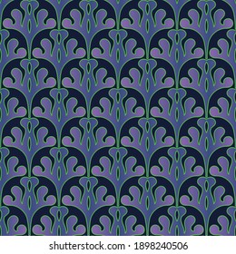Art deco seamless geometric pattern in vector on blue background
