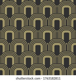 Art Deco seamless gold pattern in 1920s style, geometric retro background with gold shapes. Vector illustration