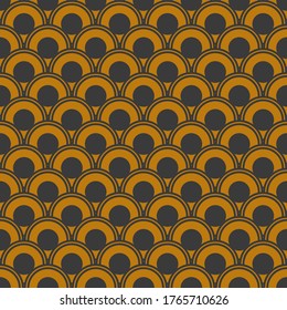 Art Deco seamless gold pattern in 1920s style, geometric retro background with gold circles. Vector illustration
