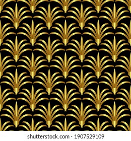Patrón dorado sin fisuras Art deco en vector. Papel o tela elegantes. Patrón decorativo de hojas, palma abstracta