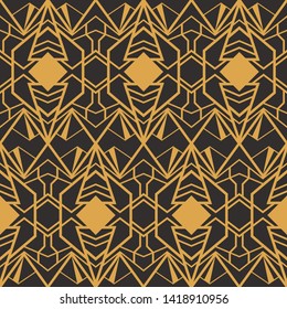 Art Deco seamless luxury geometric pattern. Golden lined shape. Vector Leaves stylish background. Abstract sea shell illustration.
