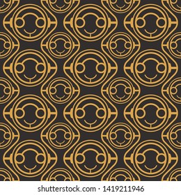 Art Deco seamless luxury geometric pattern. Golden lined shape. Vector Leaves stylish background. Abstract sea shell illustration.