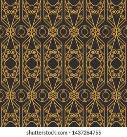 Art Deco seamless luxury geometric pattern. Golden lined shape. Vector Leaves stylish background. Abstract sea shell illustration.
