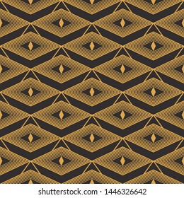 Art Deco seamless luxury geometric pattern. Golden lined shape. Vector Leaves stylish background. Abstract sea shell illustration.