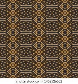 Art Deco seamless luxury geometric pattern. Golden lined shape. Vector Leaves stylish background. Abstract sea shell illustration.