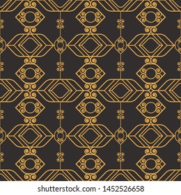 Art Deco seamless luxury geometric pattern. Golden lined shape. Vector Leaves stylish background. Abstract sea shell illustration.
