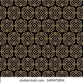 Art deco seamless pattern - abstract minimalist design with golden lines on black background