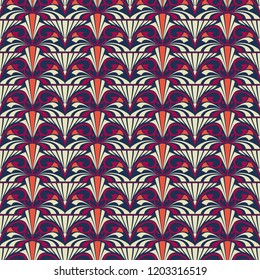 Art deco seamless pattern, background in current fall colors. Colored vector illustration