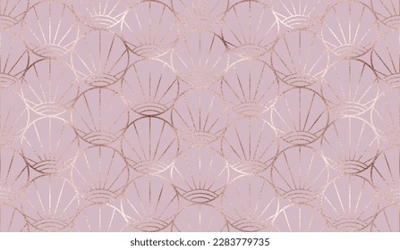 Art deco seamless pattern background design with rose gold circle tiles.