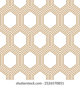 Art Deco seamless pattern background. Vintage ArtDeco geometric triangle cell pattern featuring gold lines on a white background.