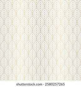 Art Deco seamless pattern background with thin lines and leave shape in a radiating, fan-like arrangement. Vector vintage glamour repeat tile for card, surface design, wallpaper.