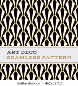 Art Deco seamless pattern with black white and gold colours