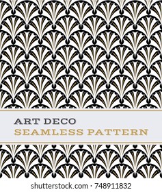 Art Deco seamless pattern with black white and gold colours