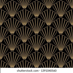 Art deco seamless pattern design - gold lines on black background