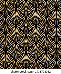 Art deco seamless pattern design - gold circular shapes on black background