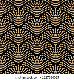 Art deco seamless pattern design - gold circular shapes forming a motif on black background