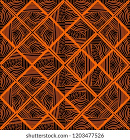 Art deco seamless pattern with diamond retro in orange and black background.