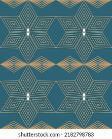 Patrón art deco sin fisuras color de flores diamantífero fondo turquesa dorado Utilizado para la decoración interior, decoración doméstica, patrón de tela, papel pintado, vintage, retro estilo