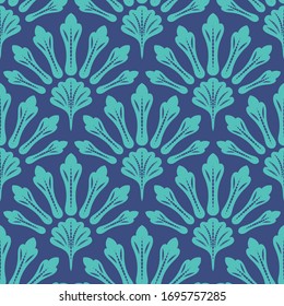 Art Deco seamless pattern. Elegant vintage fabric in the shape of a fan green and blue color, vector drawing, Wallpaper in the interio
