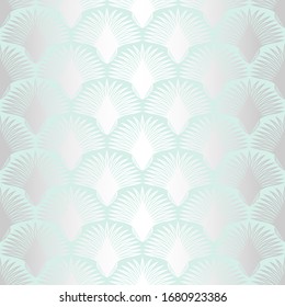 Art deco. Seamless pattern, exotic silver ornament in vector background color mint