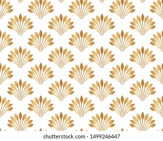 Art deco seamless pattern with fan tiles. Modern stylish texture. Abstract golden backdrop. Gold design for wallpaper, cover, interior, paper, invitation, package, print, background, template, textile