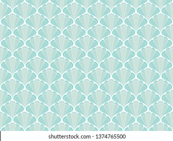 Art Deco Seamless Pattern. Geometric Floral decorative texture. Vector Leaves stylish background. Abstract sea shell illustration.