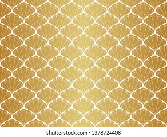 Art Deco Seamless Pattern. Geometric Floral decorative texture. Vector Leaves stylish background. Abstract sea shell illustration.