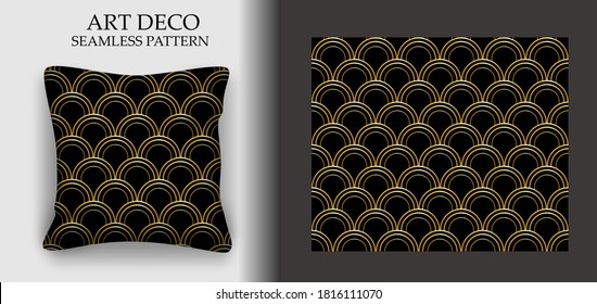 Art Deco seamless pattern. Geometric black and gold pattern. Luxury vintage or antique pattern. Art Deco background. Vector