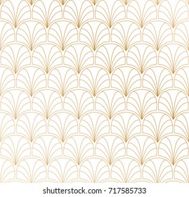 Art Deco Seamless Pattern. Geometric Floral decorative texture. Vector Leaves stylish background. Abstract sea shell illustration.