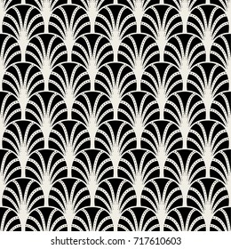 Art Deco Seamless Pattern. Geometric Floral decorative texture. Vector Leaves stylish background. Abstract sea shell illustration.