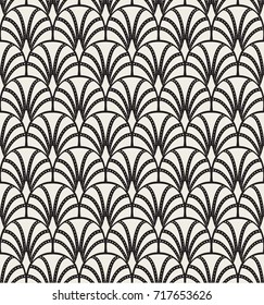 Art Deco Seamless Pattern. Geometric Floral decorative texture. Vector Leaves stylish background. Abstract sea shell illustration.