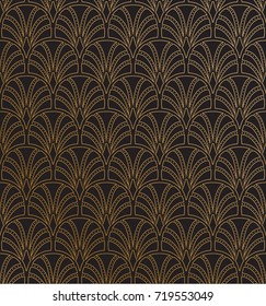 Art Deco Seamless Pattern. Geometric Floral decorative texture. Vector Leaves stylish background. Abstract sea shell illustration.