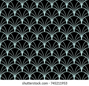 Art Deco Seamless Pattern. Geometric Floral decorative texture. Vector Leaves stylish background. Abstract sea shell illustration.