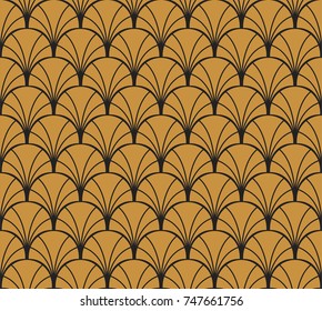Art Deco Seamless Pattern. Geometric Floral decorative texture. Vector Leaves stylish background. Abstract sea shell illustration.